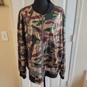 Sequin Camouflage Bomber Jacket